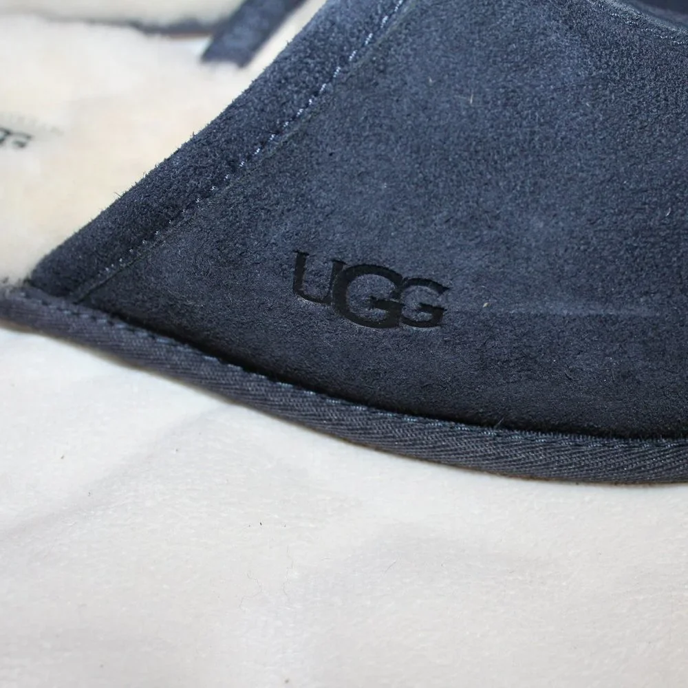NIB UGG SCUFF SUEDE‎ SHEARLING MEN'S HOUSE SLIP ON SLIPPERS NAVY BLUE